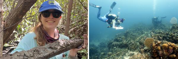 Julia Plotkin (left) and Sierrah Mueller (right) in the field side by side images of the two fellows in the field.